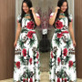 Women Sexy Fashion Floral Botanical Print Short Sleeve Maxi Dress