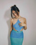 Abdominal Halter Neck Knitting Strap Beach Top Crop Low Back Lace-Up Vest + Half-length Skirt Women