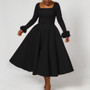 Winter Chic Elegant Fur Decorated Long Sleeve A-Line African Party Dress