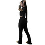 Women's Solid Color Velvet Long Sleeve Sexy Zipper Crop Top Pants Casual Sports Two Piece Set