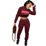 Women's Letter Print Hoodies Hooded Two Piece Tracksuit