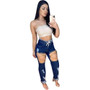 Women's Spring Fashion Style Waist Lace-Up Casual Denim Pants