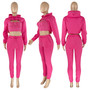 Fashionable Women's Clothing Fleece Drawstring Hoodie Vest And Jogging Pants Three-Piece Outfit