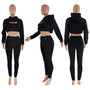 Fashionable Women's Clothing Fleece Drawstring Hoodie Vest And Jogging Pants Three-Piece Outfit