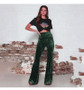 Women High Waist Gold Velvet Casual Wide Leg Bell-Bottom Pants