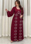 Women's Fashion Beaded Fake Two Piece Dresses Abaya Chiffon Robe