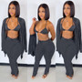 Women's Clothing Knotted Wool Cardigan Tight Fitting Slit Trousers Bra Three-Piece Outfit