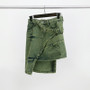 Trendy Belt Style Green Denim Skirt Women's Irregular Short Skirt