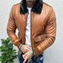 Men's Autumn and Winter Turndown Collar Windproof PU-Leather Jacket