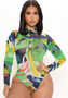 Women Sexy Long Sleeve Printed Bodysuit