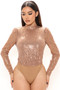 Women Sexy Long Sleeve sequins Bodysuit