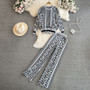 Women Long Sleeve Round Neck Jacquard Knitting Top and Wide Leg Pants Two-piece Set