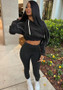 Women's Fashion Solid Casual Sports Hoodies Pants Set Two Piece Tracksuit