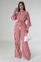 Women's Striped Printed Long-Sleeved Top Loose Wide-Leg Pants Two-Piece Set