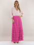 Autumn Women's Solid Color Chic Elegant High Waist A-Line Puff Mesh Long Skirt