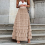Autumn Women's Solid Color Chic Elegant High Waist A-Line Puff Mesh Long Skirt