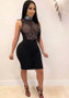 Women's Sexy See-Through Turtleneck Beaded Sleeveless Party Dress