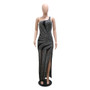 Fashion Women's Slash Shoulder Sexy See-Through Beaded Evening Dress