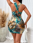 Fashionable And Sexy Women's Printed Slim Fit Halter Neck Hollow Dress