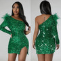 Fashion Women's Sexy One Shoulder Sequin Slit Bodycon Dress