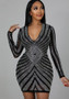 Women's Beaded Long Sleeve Sexy Evening Dress