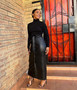 Autumn And Winter Mid-Length Black Pu Buckle Slit  Casual Leather Skirt With Belt