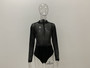 Black Mesh Beaded Turtleneck Long Sleeve Slim Fit Bodysuit