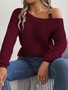 Autumn And Winter Casual Metal Buckle Strap Patchwork Balloon Sleeve Pullover Sweater