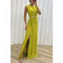 Pleated Slit Sleeveless Fashion Evening Dress For Women