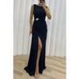 Pleated Slit Sleeveless Fashion Evening Dress For Women