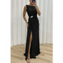 Pleated Slit Sleeveless Fashion Evening Dress For Women