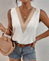V-Neck Lace Patchwork Sleeveless Simple Summer Solid Color Vest