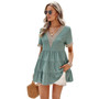 Women Summer V-neck Hollow Jacquard Short Sleeve Top