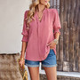 Women Jacquard V Neck Half Sleeve Shirt