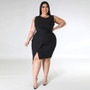 Plus Size Women's Round Neck Solid Color Sleeveless Slit Dress