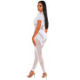 Women's Mid Neck Sexy See-Through Mesh Patchwork Short Sleeve Slim Fitted Ladies Jumpsuit