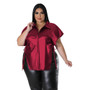 Plus Size Women's Pu Leather Shirt Summer Casual Loose Fit Solid Top