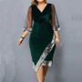 Elegant Velvet Irregular Sequins See-Through Mesh Long Sleeve Women's Party Dress