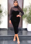 Long Sleeve Chic Mesh Patchwork Fit Women's Long Sleeve Midi Bodycon Dress