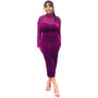 Long Sleeve Chic Mesh Patchwork Fit Women's Long Sleeve Midi Bodycon Dress