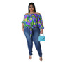 Plus Size Women's Summer Casual Loose Off Shoulder Print Top