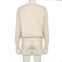 Comfortable Casual Solid Color Sweater Suit Autumn Round Neck Loose Top High Waist Shorts Two-Piece Trendy Set