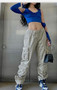 Women's Street Style Multi-Pocket Belt Casual Cargo Denim Pants For Women