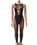 Women's Sexy Mesh See-Through Knitting Lace Hollow High Waist Tight Fitting Jumpsuit