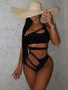 Solid Color Hollow Slash Shoulder One-Piece Swimsuit