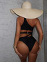 Solid Color Hollow Slash Shoulder One-Piece Swimsuit