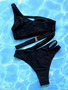 Solid Color Hollow Slash Shoulder One-Piece Swimsuit