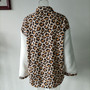 Women Turndown Collar Leopard Plaid Print Furry Patchwork Contrast Warm Long Sleeve Shirt