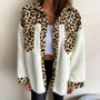 Women Turndown Collar Leopard Plaid Print Furry Patchwork Contrast Warm Long Sleeve Shirt