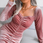 Women Sexy Square Neck velvet Long Sleeve Bodycon Dress